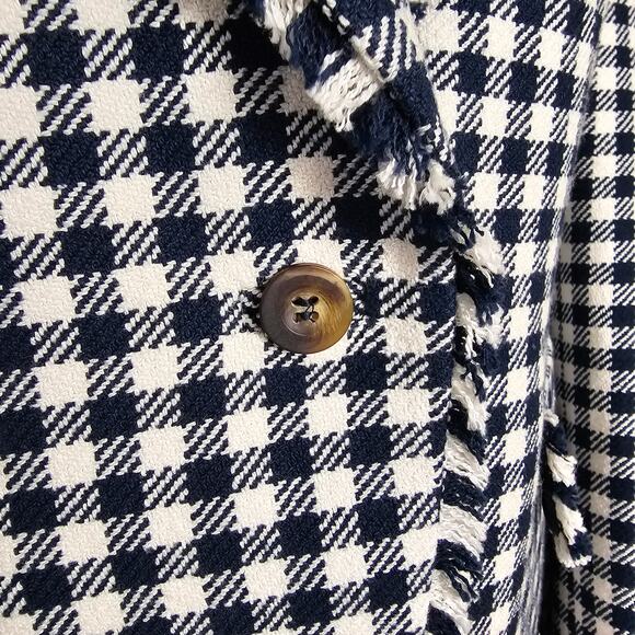 Boden Women's 10 Navy Gingham Cotton Tweed Blazer Raw Edge Fringe NWOT Jacket - Picture 4 of 11